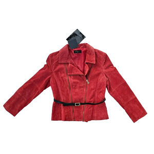 IMAN Global Chic Platinum Collection Women's Leather Suede Jacket Top Red Size L